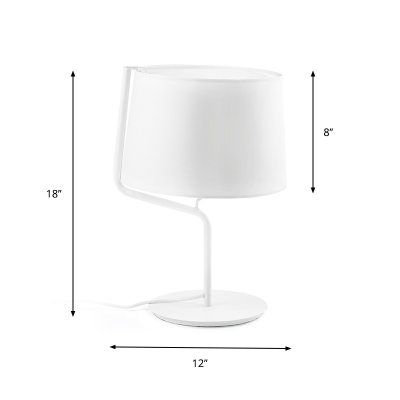 Classic Twisty Nightstand Light 1 Head Iron Table Lamp with Tapered Drum Shade in White