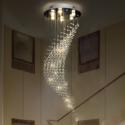 Curved Living Room Flushmount Modernist Clear Crystal Ball 6 Bulbs Chrome Flush Ceiling Light