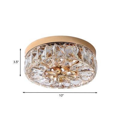 Drum Faceted Crystal Flushmount Simplicity LED Hallway Flush Mount Recessed Lighting in Gold, 8