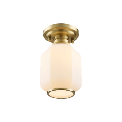 Faceted Jar Shaped White Glass Flushmount Retro Style 1 Head Corridor Ceiling Flush Light in Brass