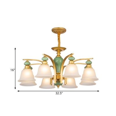 Frosted Glass Gold Ceiling Lamp Bell 3/5/6 Heads Farmhouse Hanging Chandelier with Ceramics Detail