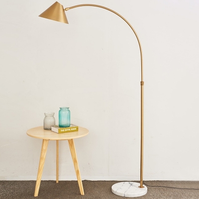 Gold Finish Conical Floor Stand Lamp Postmodern 1-Light Metallic Arched Standing Light