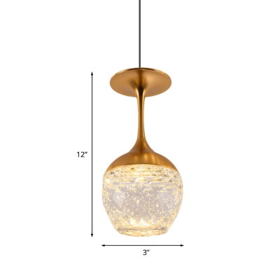 Gold LED Suspension Light Art Deco Clear Crystal Glass Wine Glass/Bottle Shape Hanging Ceiling Lamp