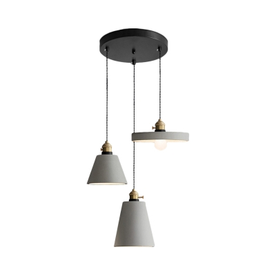 Grey Geometric Multiple Hanging Light Vintage Cement 3 Heads Bar Ceiling Pendant Lamp