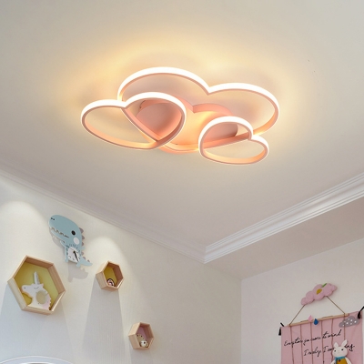 Heart Flush Mount Lighting Cartoon Acrylic LED Children Bedroom Ceiling Mount Light in Gold/White/Pink