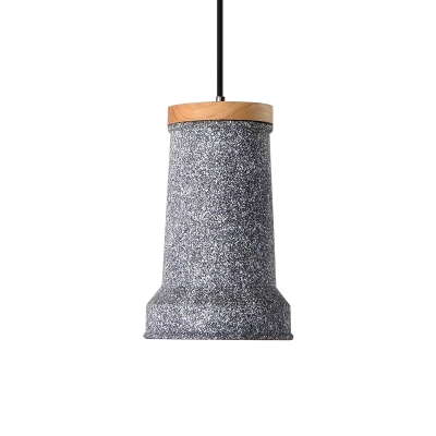 Industrial Cylinder Hanging Ceiling Light 1-Head Cement Pendant Lamp Fixture in Black/Grey/White and Wood