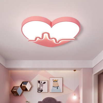 Iron Loving Heart Shaped Ceiling Flush Cartoon LED Flush Mounted Lamp in White/Pink/Gold with Acrylic Shade