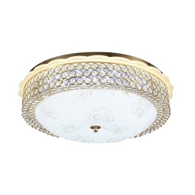 LED Round Flush Light Fixture Modern Gold Crystal Bead Flushmount Lamp for Corridor, 16