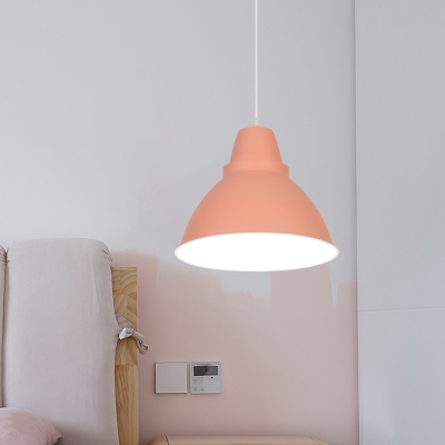 Macaron Funnel Shape Down Lighting Metal 1-Bulb Restaurant Hanging Ceiling Lamp in Pink/Yellow/Purple