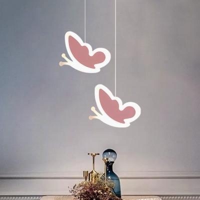 Macaron LED Mini Pendulum Light White/Pink Finish Flower/Butterfly/Loving Heart Shape Hanging Light with Acrylic Shade
