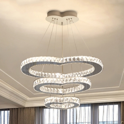 Minimalism Multi Heart Ceiling Light LED Cut Crystal Chandelier in Chrome for Dining Room