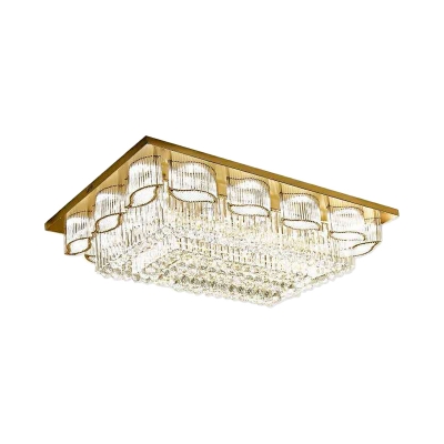 Minimalist Rectangle Ceiling Light LED Crystal Flush Mount Lamp in Gold with Leaf Design