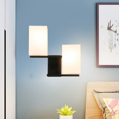 Modern Cuboid Wall Lighting Opal Frosted Glass 2 Heads Living Room Sconce Light in Black/White