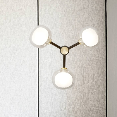 Molecule Metal Wall Mount Light Postmodernist 3-Light Black and Gold Sconce with Dual Oval Glass Shade