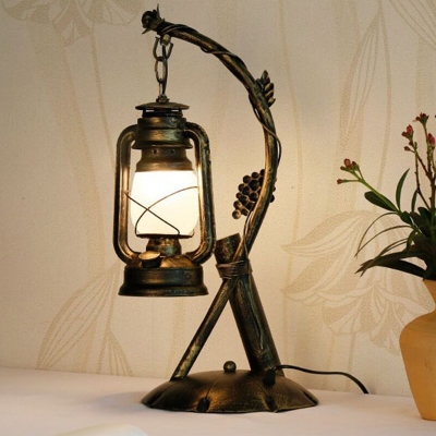 Opal Glass Brass Table Light Kerosene 1-Light Factory Style Desk Lighting with Angled Arm
