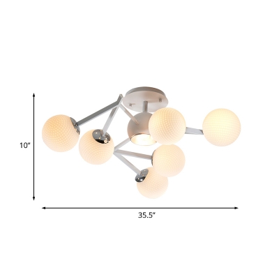 Opal Glass Golf Ball Semi Flush Lighting Contemporary 9 Lights White Flush Mount Ceiling Lamp