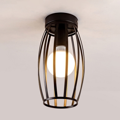 Oval Cage Corridor Flush Lighting Iron 1 Bulb Simple Flush Mounted Lamp Fixture in Black/Gold
