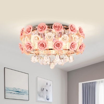 Pink LED Flushmount Modern Metal Rose Ceiling Flush Mount with Dangling Clear Crystal