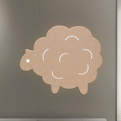 Sheep/Pine Tree/Airship Flush Wall Sconce Cartoon Felt LED Bedroom Wall Mounted Light in Pink/Green/Blue