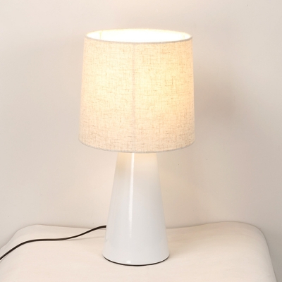 Simple 1 Bulb Night Light White/Black Finish Cylinder Night Table Lamp with Fabric Shade