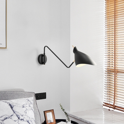 Single-Bulb Wall Mounted Lamp Nordic Wave-Edge Shaded Iron Rotating Sconce Light in Black/White