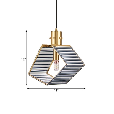 Single Ribbed Crystal Hanging Pendant Postmodern Brass Rhombus Dining Room Ceiling Light