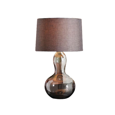 Smoke Glass Gourd Night Lamp Countryside 1 Bulb Bedside Table Light with Shade in Brown