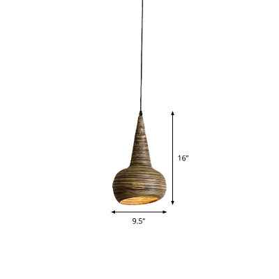 Spiral Shell Bamboo Pendant Light Countryside 1 Bulb Brown Suspension Lamp for Bistro