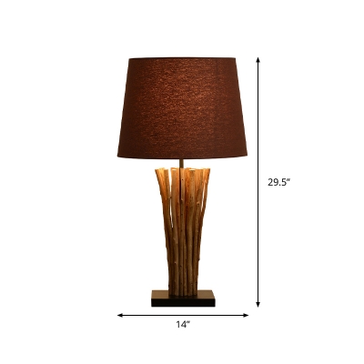 Tapering Wood Strip Table Lamp Contemporary 1-Light Coffee Nightstand Light with Cotton Shade