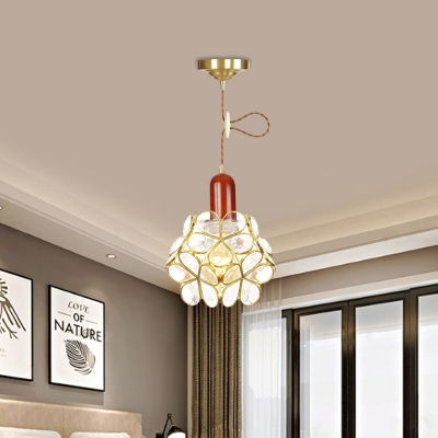Traditional Flower Pendant Light 1 Bulb Clear Water Glass Hanging Ceiling Lamp in Gold