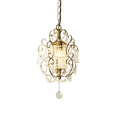 Traditional Scroll Ceiling Light Fixture 1-Light Crystal Swag Hanging Pendant in Gold/Bronze
