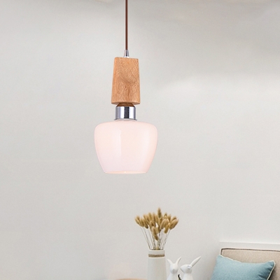 Tulip White Frosted Glass Pendant Lighting Vintage 1-Light Chrome Ceiling Hang Fixture with Wood Top