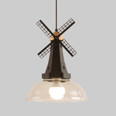 White/Black Finish Windmill Pendant Lighting Designer 1 Head Iron Ceiling Hang Fixture with Bowl Clear Glass Shade