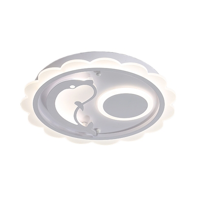 White Dolphin Flushmount Cartoon LED Acrylic Flush Mount Ceiling Light in White/Warm Light for Bedroom