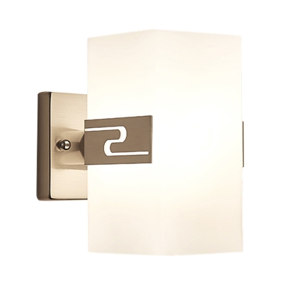 White Glass Cuboid Wall Mount Lighting Modern 1-Light Nickel Wall Lamp Sconce for Corridor