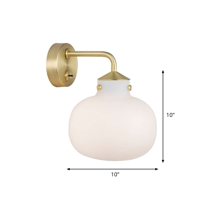White Glass Oval Wall Light Post-Modern 1 Head Sconce Lighting with Gold Bend Arm