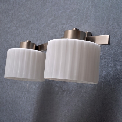White Ribbed Glass Mug Wall Lamp Countryside 2 Lights Bath Vanity Wall Light in Nickel