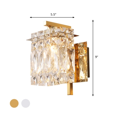1/2-Light Rectangle Wall Sconce Modernist Chrome/Gold Crystal Block Wall Lighting Fixture