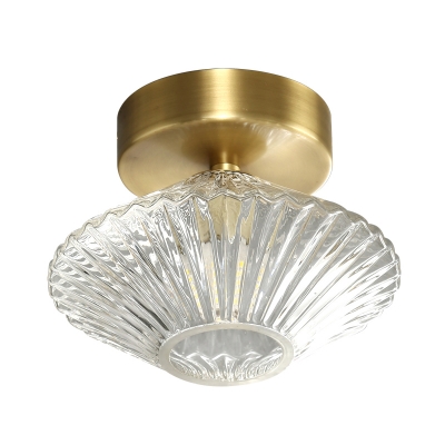 1 Head Bedroom Semi Flush Lighting Modernist Gold Flushmount with Diamond Clear Prismatic Glass Shade