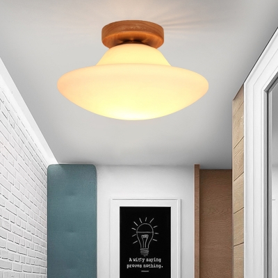 1 Head Corridor Flush Ceiling Light Modern Gold Flushmount Lamp with Mushroom Milk White Glass Shade