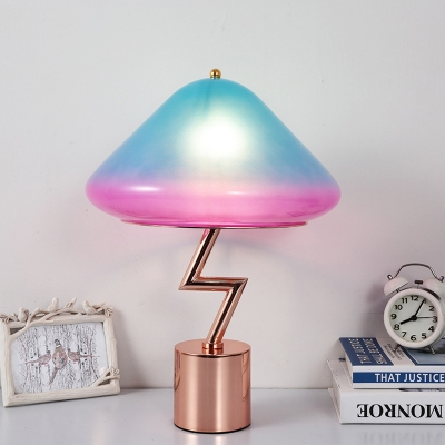 1 Light Bedroom Table Light Cartoon Rose Gold Night Lamp with Mushroom Colorful Glass Shade