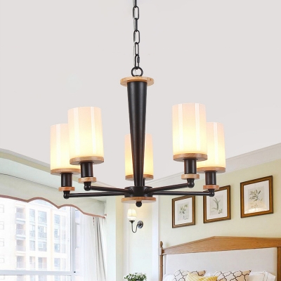 3/5/6-Head Ceiling Chandelier Transitional Cylinder Frosted Glass Hanging Light Fixture in Black
