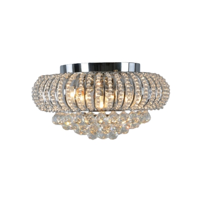 3 Lights Flush Mount Lamp Industrial Oval Crystal Ball Ceiling Light Fixture in Chrome
