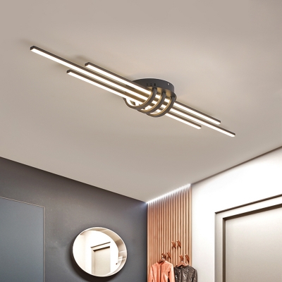 3 Slim Linear Flush Mounted Lamp Simple Acrylic Dining Room LED Flush Light Fixture in White/Black