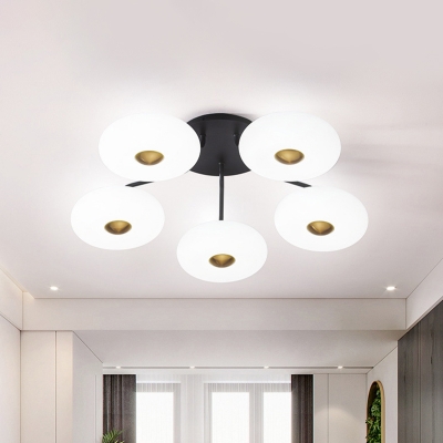 Acrylic Oblong Semi Flush Lighting Modernism 5 Heads Black and Gold LED Flush Mounted Lamp
