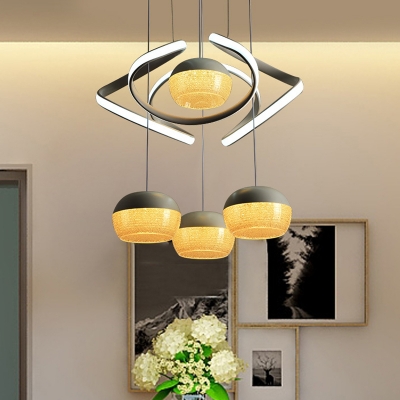 Acrylic Oval Ceiling Suspension Lamp Modernist 4 Bulbs White Cluster Hanging Light with Twisting Design for Kitchen