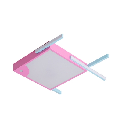 Acrylic Square Flush Ceiling Light Cartoon Style LED Pink Finish Flush Mount in Warm/White Light