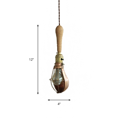 Beige 1-Light Pendant Lighting Industrial Wood Small Bell Hanging Ceiling Lamp for Bedroom