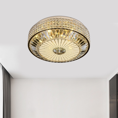 Beveled Crystal Gold Flushmount Drum LED Modernism Flush Ceiling Light Fixture, 12