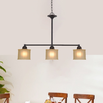 Black 3 Bulbs Island Pendant Rustic Frosted Prismatic Glass Cup Hanging Lamp over Table